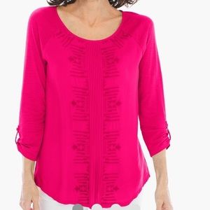 Chico’s Emmie Embroidered Pullover Top Pink Medium